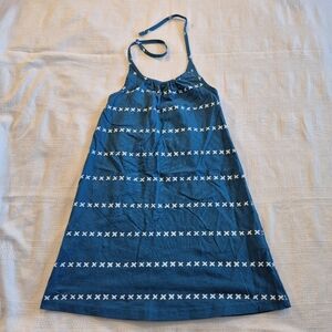 Hanna Andersson girls 110 5 halter dress dark teal with white X lines VGUC